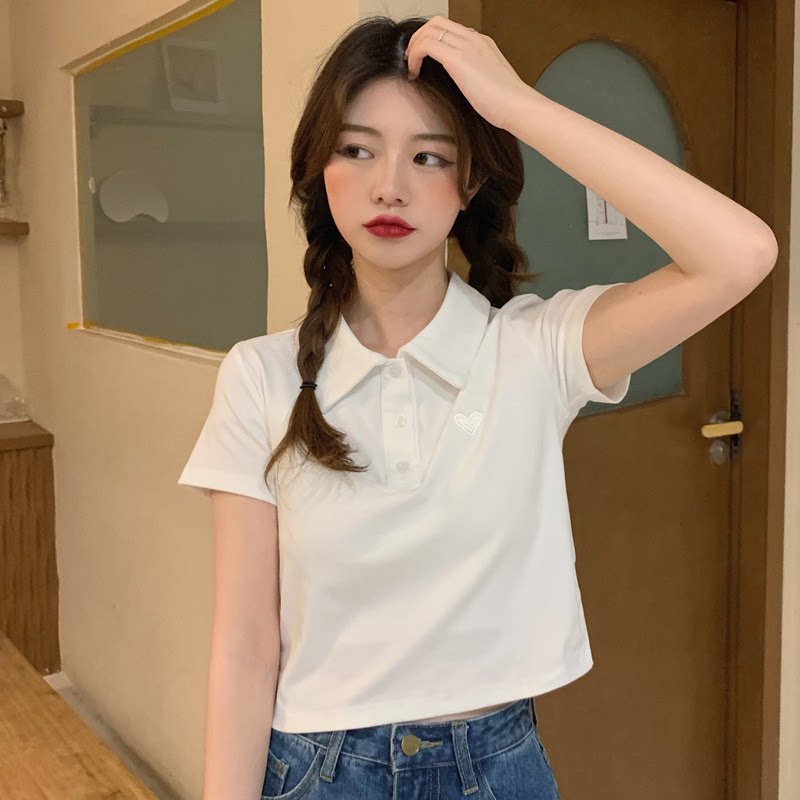 慕兔polo领白色短袖t恤女2026夏季新款设计感小众辣妹正肩短上衣