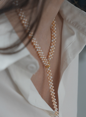 半觉金奶宝糖果配色手工编织项链天然强光淡水珍珠复古多戴设计款