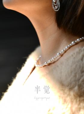 半觉白玉蕾丝淡水极光伴彩珍珠项链纯银设计感小香百搭精致毛衣链