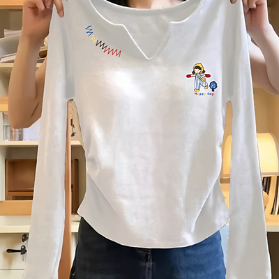 白色V领长袖t恤女2025新款春秋修身显瘦内搭打底衫辣妹短款上衣潮