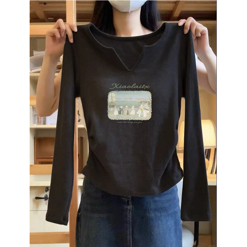 美式设计感正肩t恤女修身长袖内搭打底衫早秋2024新款小众上衣ins,女装/女士精品,T恤,淘宝优惠券,粉丝福利购,淘宝优惠卷