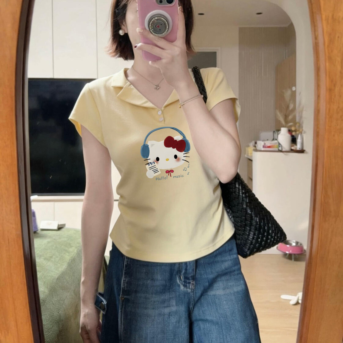 甜美学院风POLO领短袖T恤女2026夏季新款褶皱收腰修身显瘦上衣ins