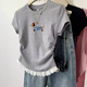 2026春夏小个子短款 灰色蕾丝花边小狗短袖 t恤女夏季 纯欲风上衣ins