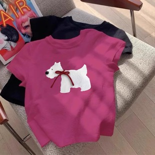 小狗印花正肩短袖t恤女2026新款夏季韩系减龄设计感辣妹显瘦上衣