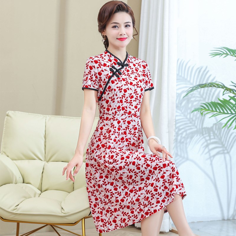 洋气休闲碎花女士连衣裙夏季u新款2023妈妈夏装气质显瘦中裙子女