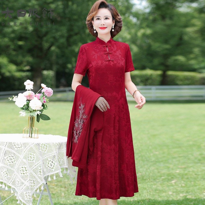 喜婆婆婚宴装加i大码旗袍两件套连衣裙子高贵新款秋天妈妈结婚礼