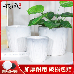 欧式陶瓷花盆简约现代轻奢高级感虎皮兰龟背竹家用室内外大口径