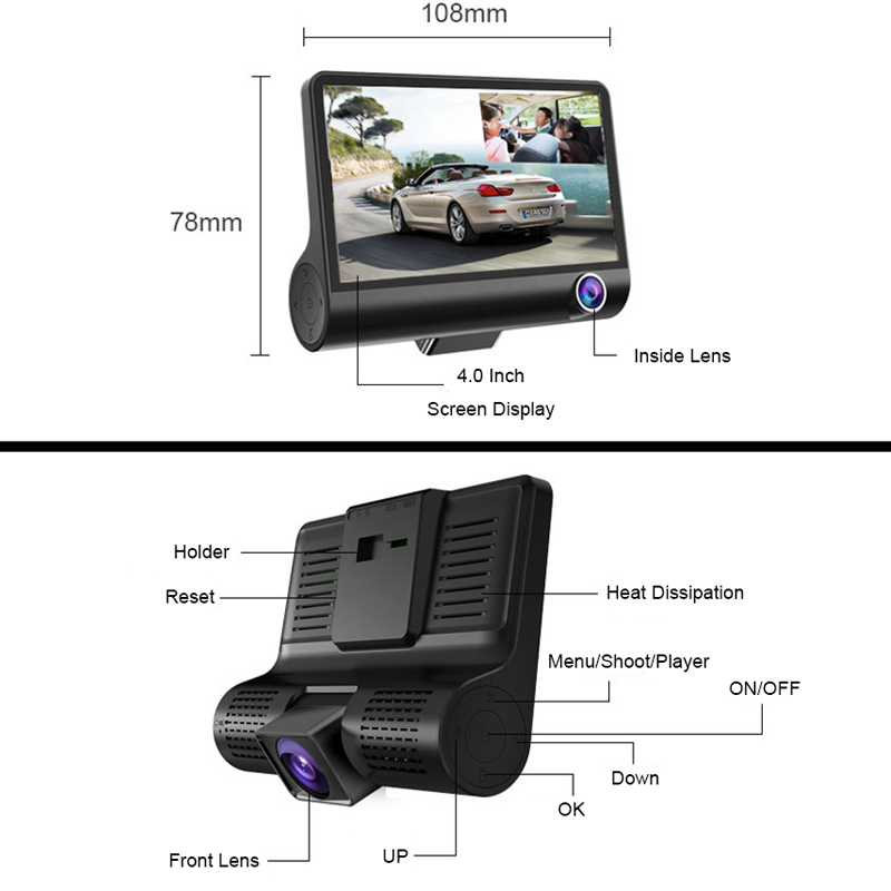 极速Car Dvr Dash Cam Video Recorder 3 LeKns With Rear View C