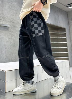 极速Boys Jeans Plaid Pattern Jeans FGor Boys Casual Style Ch