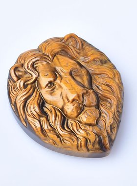 极速天然黄虎眼石原石狮子头吊y坠森林木变石兽头男士动物挂件饰