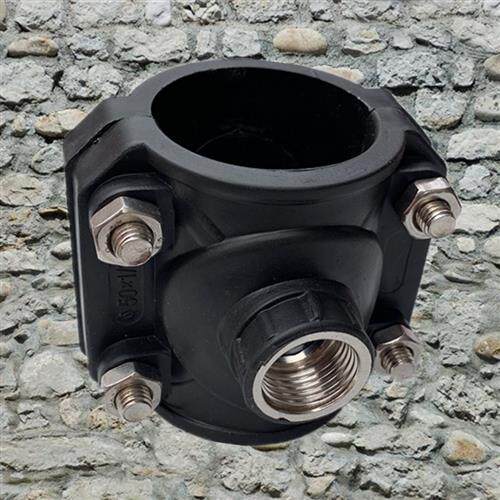 新品PE配件90 75增接口PPR管分水器鞍座金属镀锌钢内X丝三通哈夫