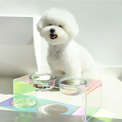 极速meoof猫k碗轻奢双碗亚克力宠物碗炫彩玻璃狗碗高脚保护颈椎狗