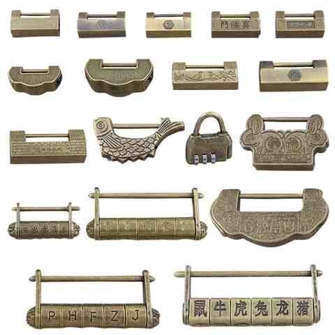 新品仿古锁d具迷你小锁头中式做旧挂锁横开仿铜锁古代老式锁复古