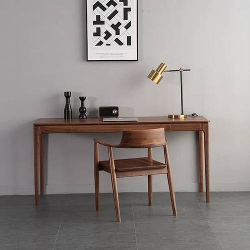 极速北欧黑胡桃木电脑桌白橡木办公E桌儿童学习书桌实木阳台组合