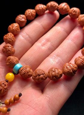 极速龙纹桃核雕刻财神手链弥勒佛财弥文玩L核雕手串桃木桃胡手雕