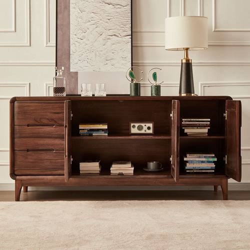 极速黑胡桃现代极简实木餐边柜北欧轻奢靠墙N电视卧室储物饭厅收