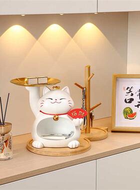 新品入户招财猫摆件玄关钥匙w收纳客厅电视柜酒柜办公桌装饰品开