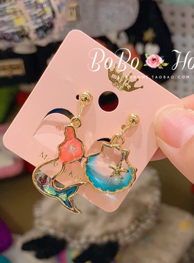 极速韩国进口maylee少女耳饰不对称G设计可爱滴釉水果动物儿童花