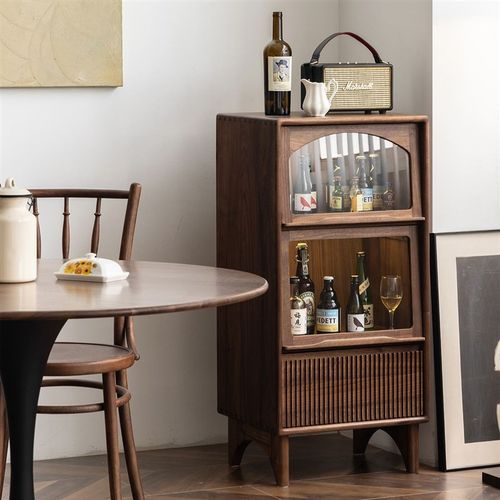 极速复古黑胡桃i木实木斗柜客厅收纳柜卧室家用落地抽屉柜电视边