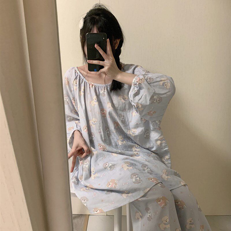 极速大码胖mm可爱卡通圆领睡衣女款春秋季2K025新款长袖宽松家居