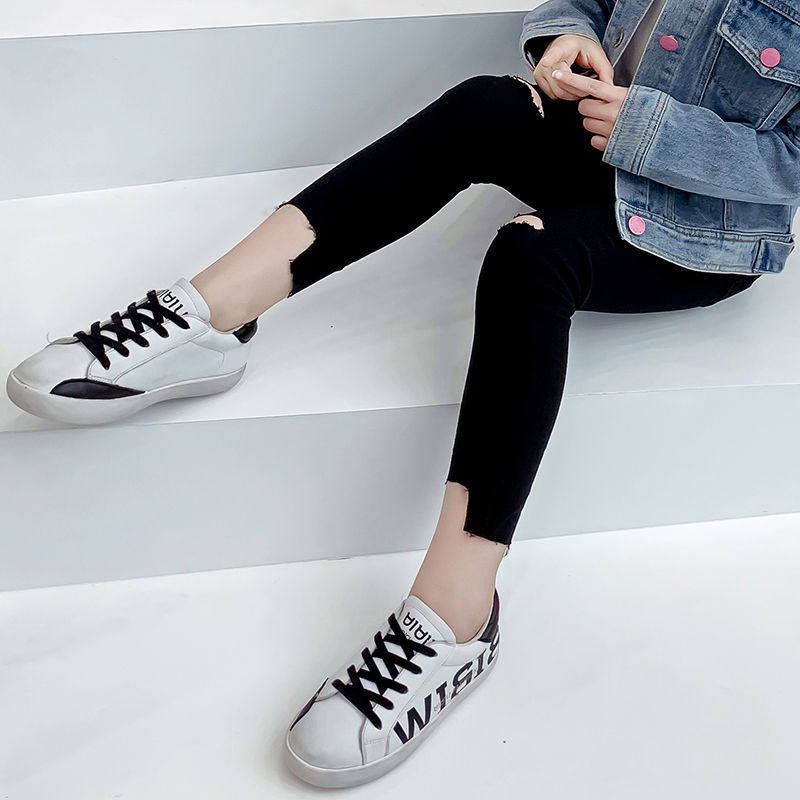 极速女童弹力牛仔裤2022春秋新款中大童黑色紧身裤小女.孩破洞铅