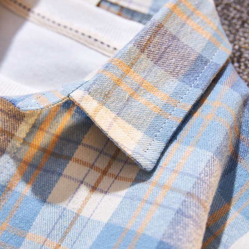 极速男大童衬衫春秋纯棉男童加绒20E22新款潮长袖格子帅气男孩衬