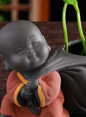 新品新中式禅意小和尚q家居摆饰紫砂茶宠可爱办公室桌面小摆设水