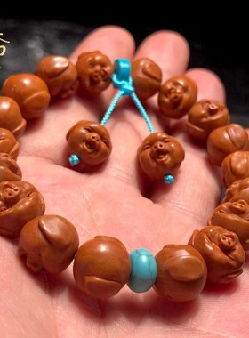 极速龙纹桃核雕刻小猪核雕手串猪八戒正圆桃木手链非W橄榄核文玩