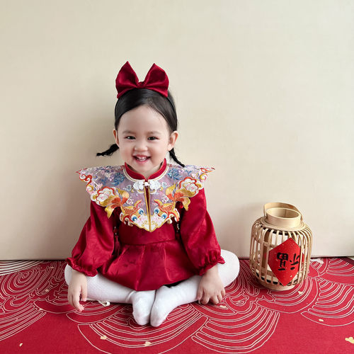 周岁女宝宝礼服中式女宝抓周服一岁生日周岁宴百天冠衣周岁服秋冬