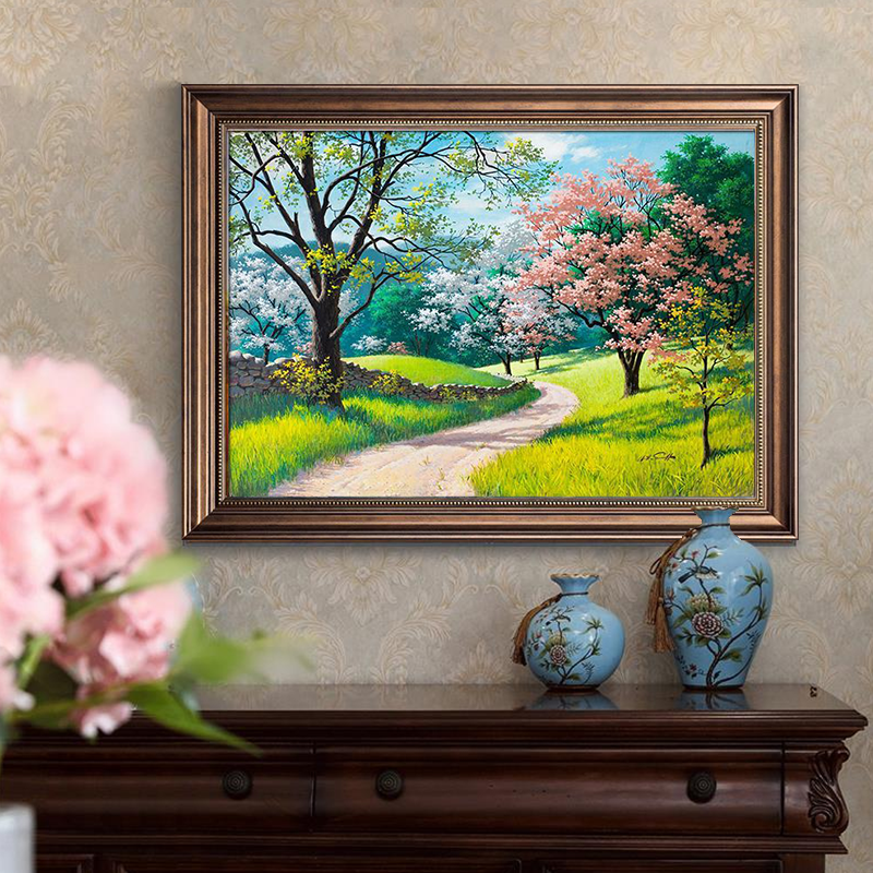 别墅楼梯间美式复古油画客厅装饰画走廊玄关挂画欧式复式楼道挂画图片