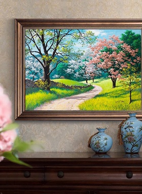 别墅楼梯间美式复古油画客厅装饰画走廊玄关挂画欧式复式楼道挂画