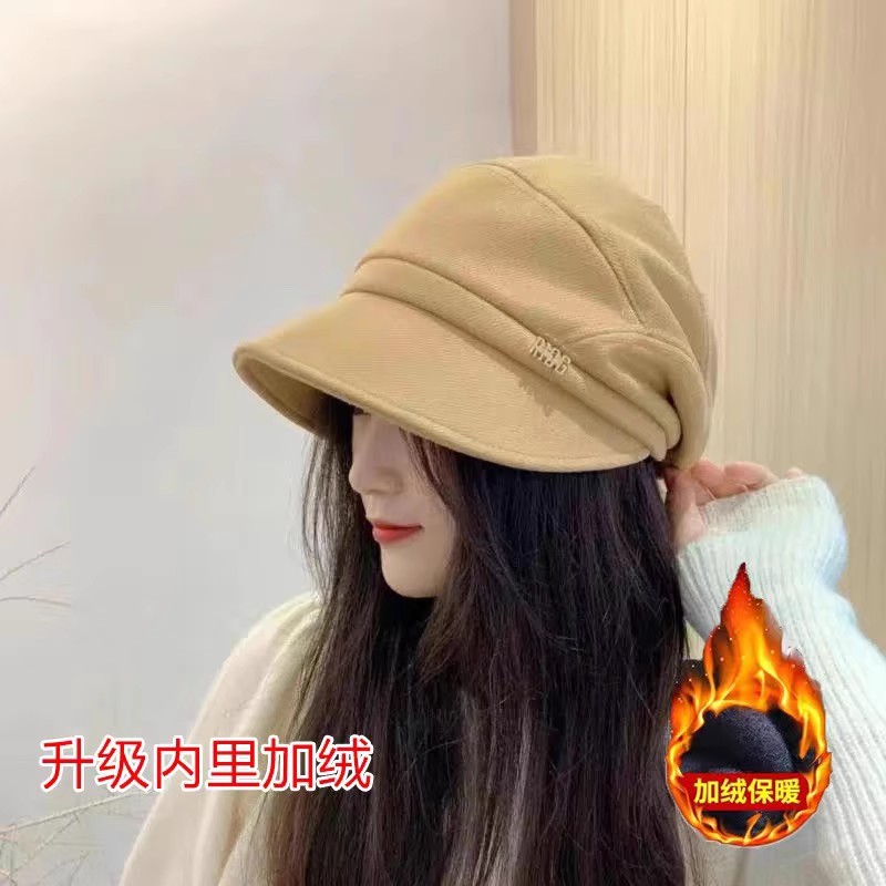 新款鸭舌渔夫帽女秋冬韩版百搭贝雷帽子日系女款拼接短檐堆堆帽潮