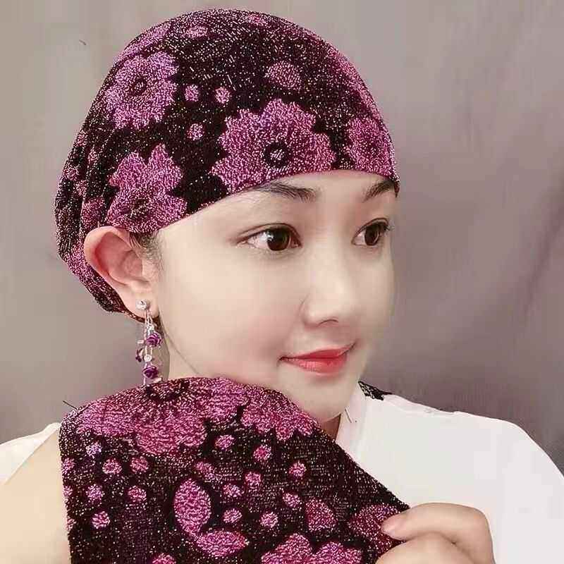 女士四季透气薄款印花包头帽
