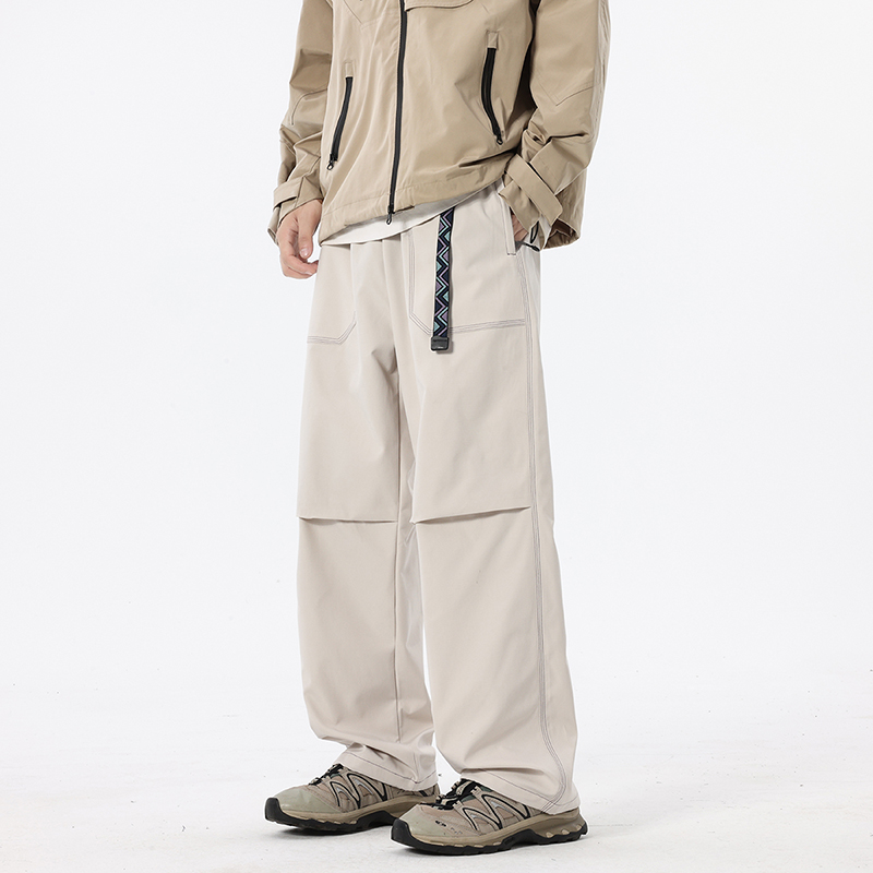 美式工装风冲锋裤男士春秋款宽松直筒秋季多口袋黑色伞兵休闲裤子