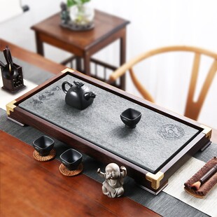 友尚乌金石茶盘黑檀木实木茶台石制家用办公简约大小号茶海排水式