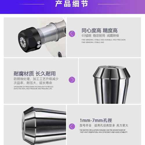 ER08/ER11夹头1-7mm ER弹性筒夹电脑雕刻机夹头 主轴电机专用螺母