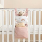 双口袋婴儿床边小挂袋收纳宝宝尿不湿柔纸巾擦屁屁玩具袋卡通全涤