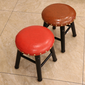 凳儿童沙发凳 创意实木换鞋 美式 小圆凳皮面软包凳子家用茶几凳时尚