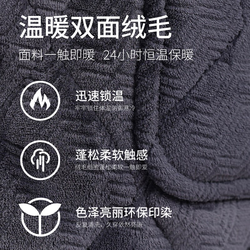 冬季加厚加绒爸爸珊瑚绒家居服中老年人睡衣保暖三层夹棉男套装