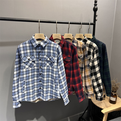 出老美!加绒加厚不臃肿!秋冬男士翻领百搭休闲格子长袖衬衫外套