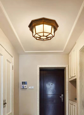 室外玻璃阳台入户门口过道走廊吸顶灯复古户外防水防潮八角灯LED