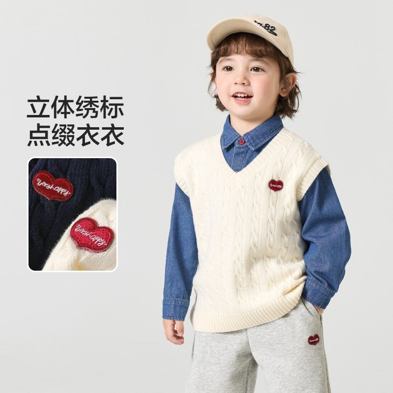 右欧儿童马甲男童针织背心学院风洋气2025春季新品童装女童毛衣