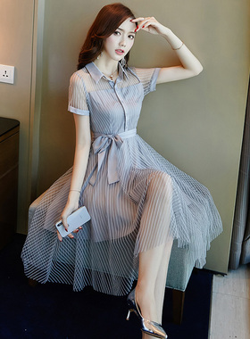 衬衣风连衣裙女2021新款夏kl法式小众小个子气质显瘦衬衫雪纺裙子