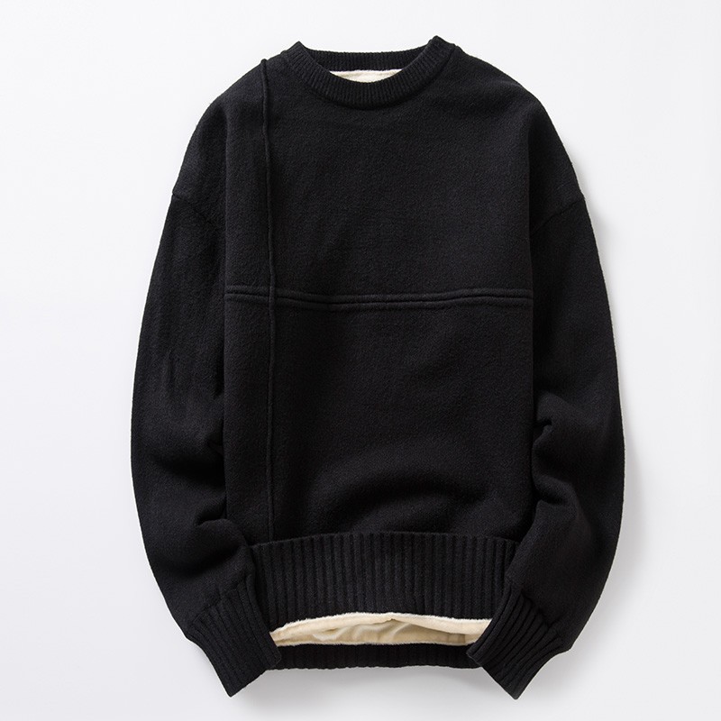 冬季男士加厚加绒毛衣圆领2021冬装修身针织衫线衣保暖衣服男装潮