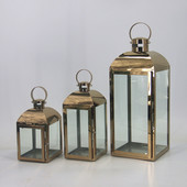 欧式 饰品 风灯不锈钢烛台金色玻璃灯笼蜡烛防风灯户外酥油灯摆件装