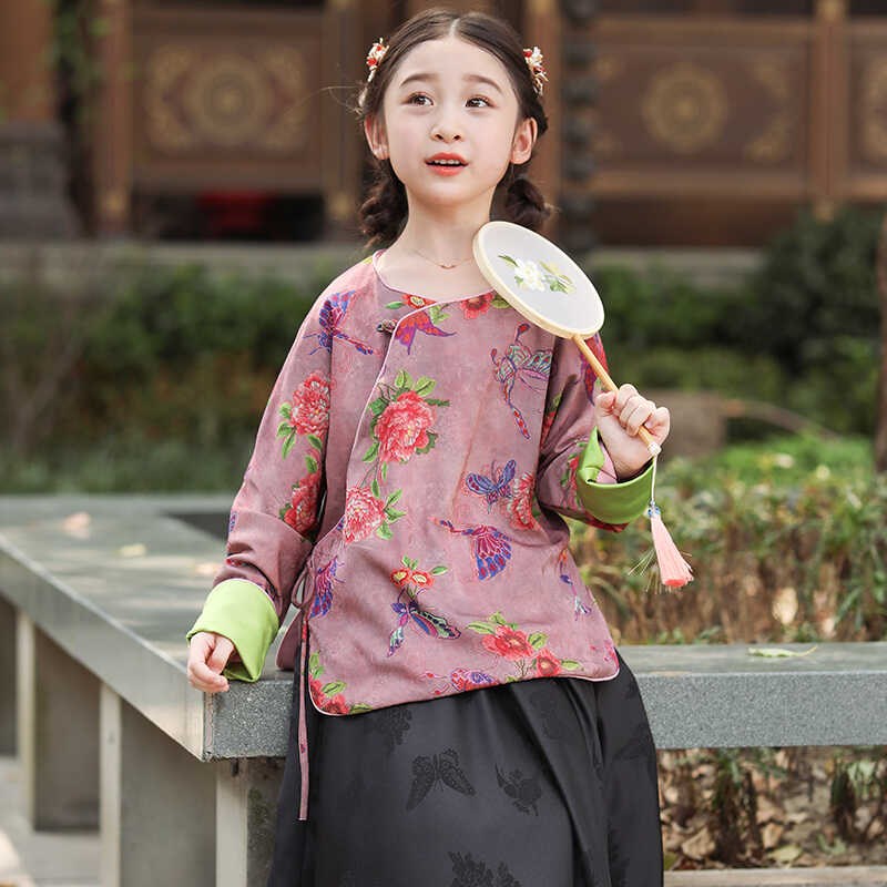女童唐装秋小众偏襟新中式童装中国风外套上衣儿童汉服古风亲子装