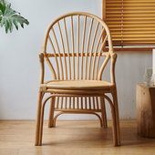 真藤藤椅靠背椅美式 乡村单人休闲编织家用庭院简约阳台咖啡厅餐椅