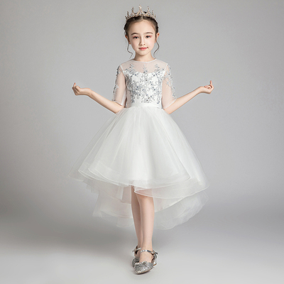 女童礼服公主裙蓬蓬纱生日白色小花童婚礼主持人儿童钢琴演出服冬