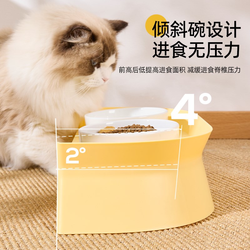 猫碗双碗陶瓷不易打翻保护颈椎狗盆狗碗喝水碗猫粮宠物猫咪饭碗