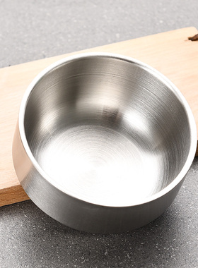 304韩式不锈钢碗双层带盖碗米饭碗韩国料理碗汤碗防烫拉丝蒸饭碗